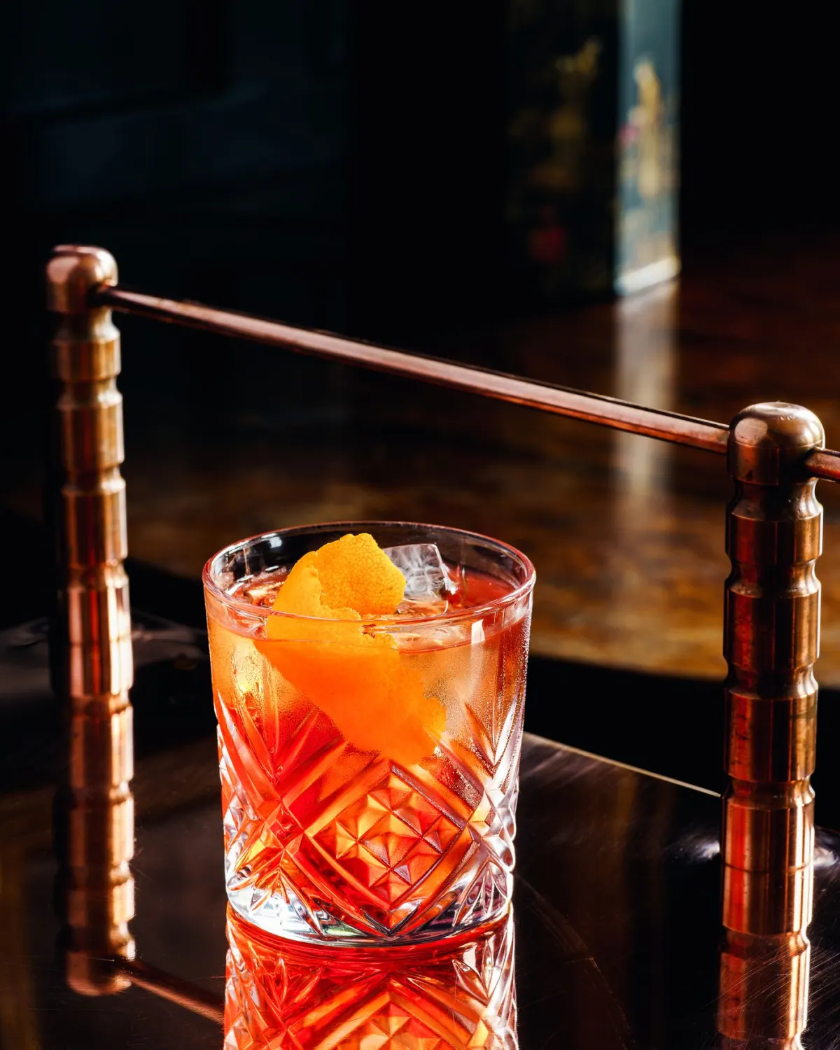 Negroni cocktail with orange peel