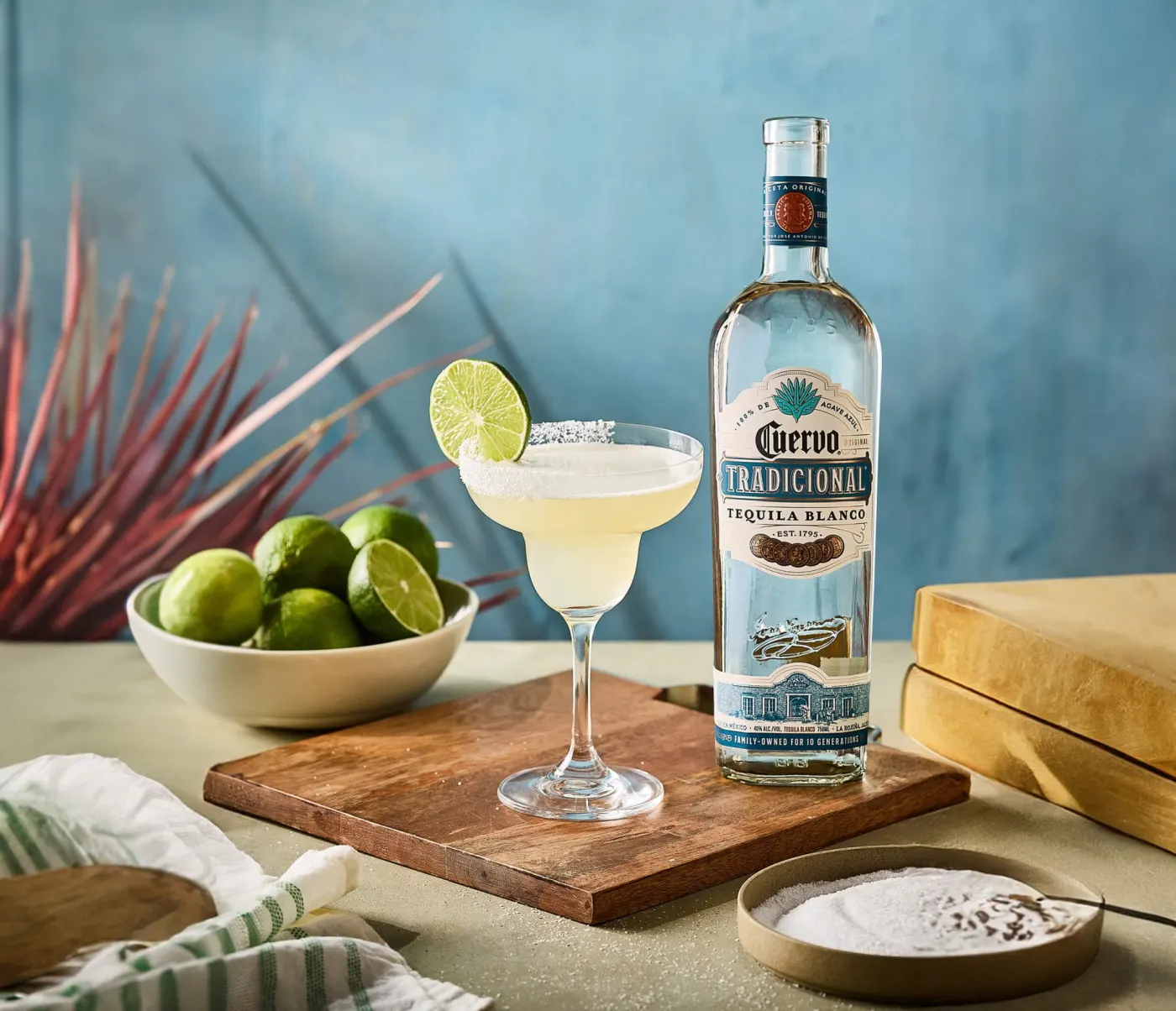 Margarita cocktail with lime and salt rim