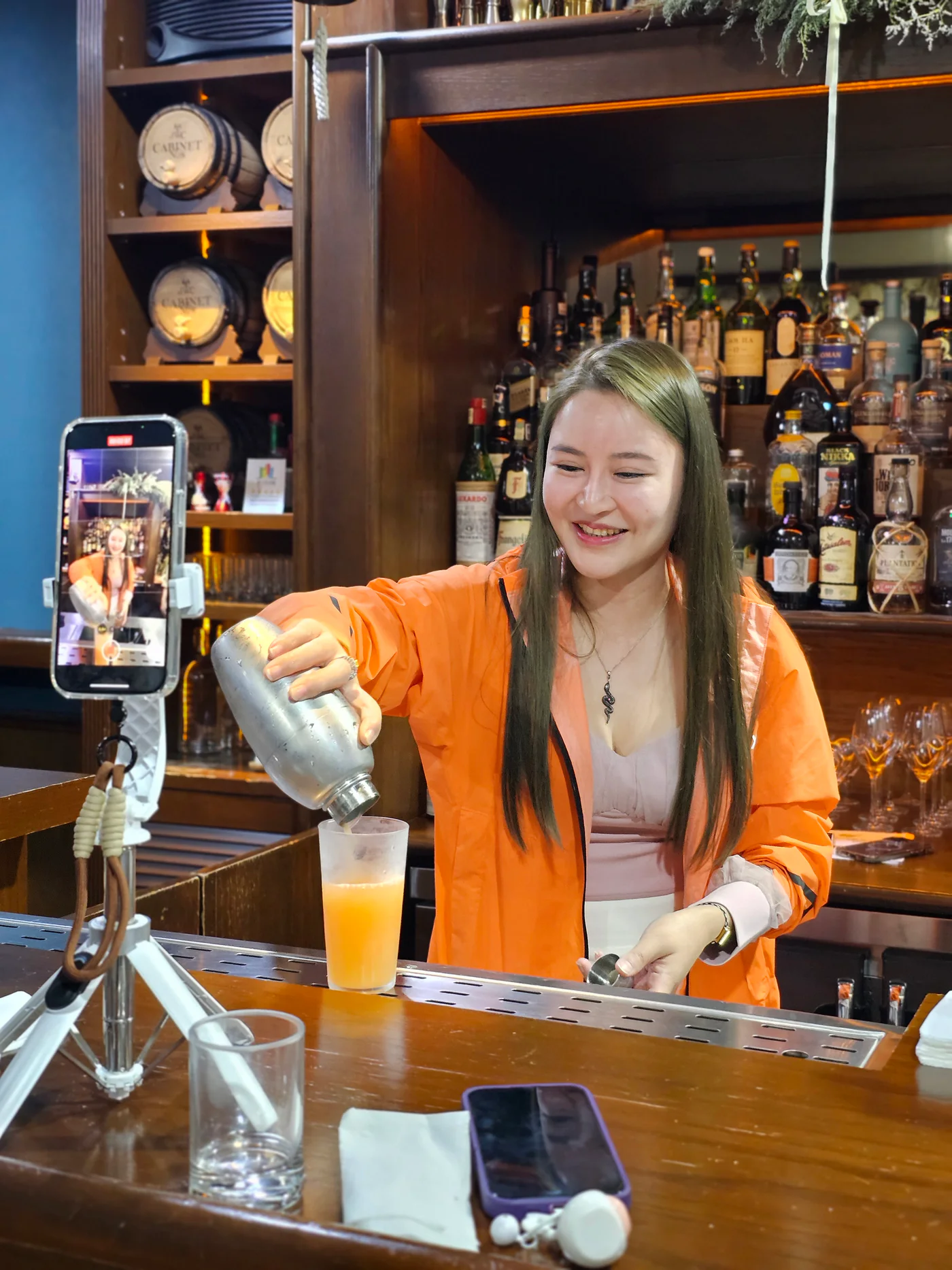 Real JWC mixology learner preparing a highball