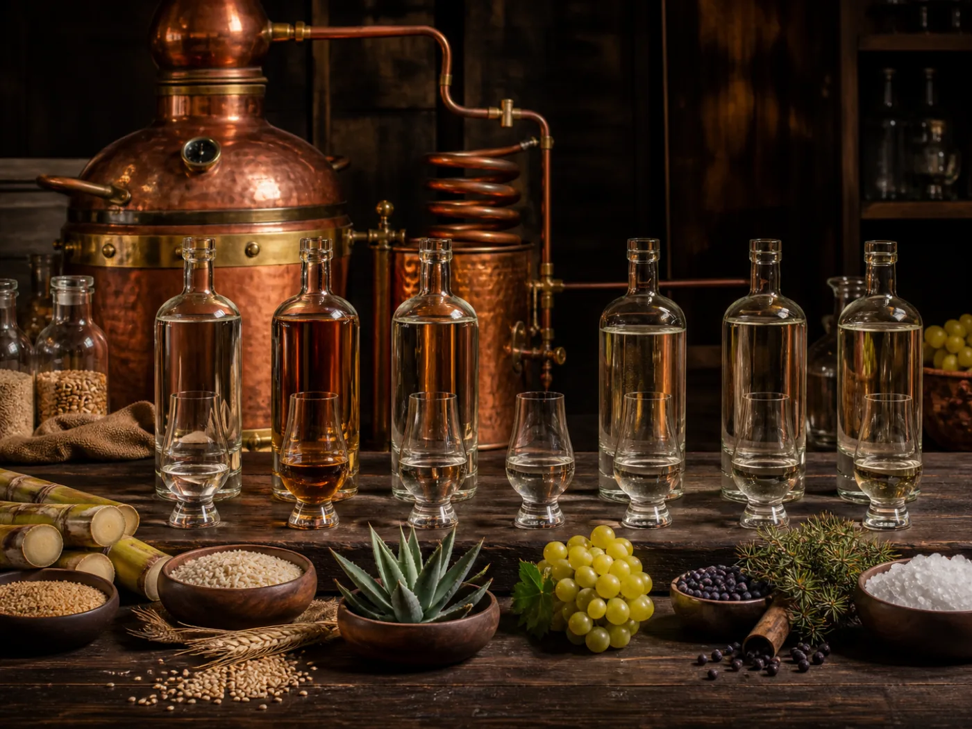 Lessons 1 and 2 covering base spirits, distillation and bar methods